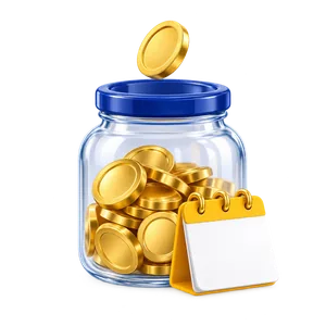 Glass jar of coins with a coin dropping in